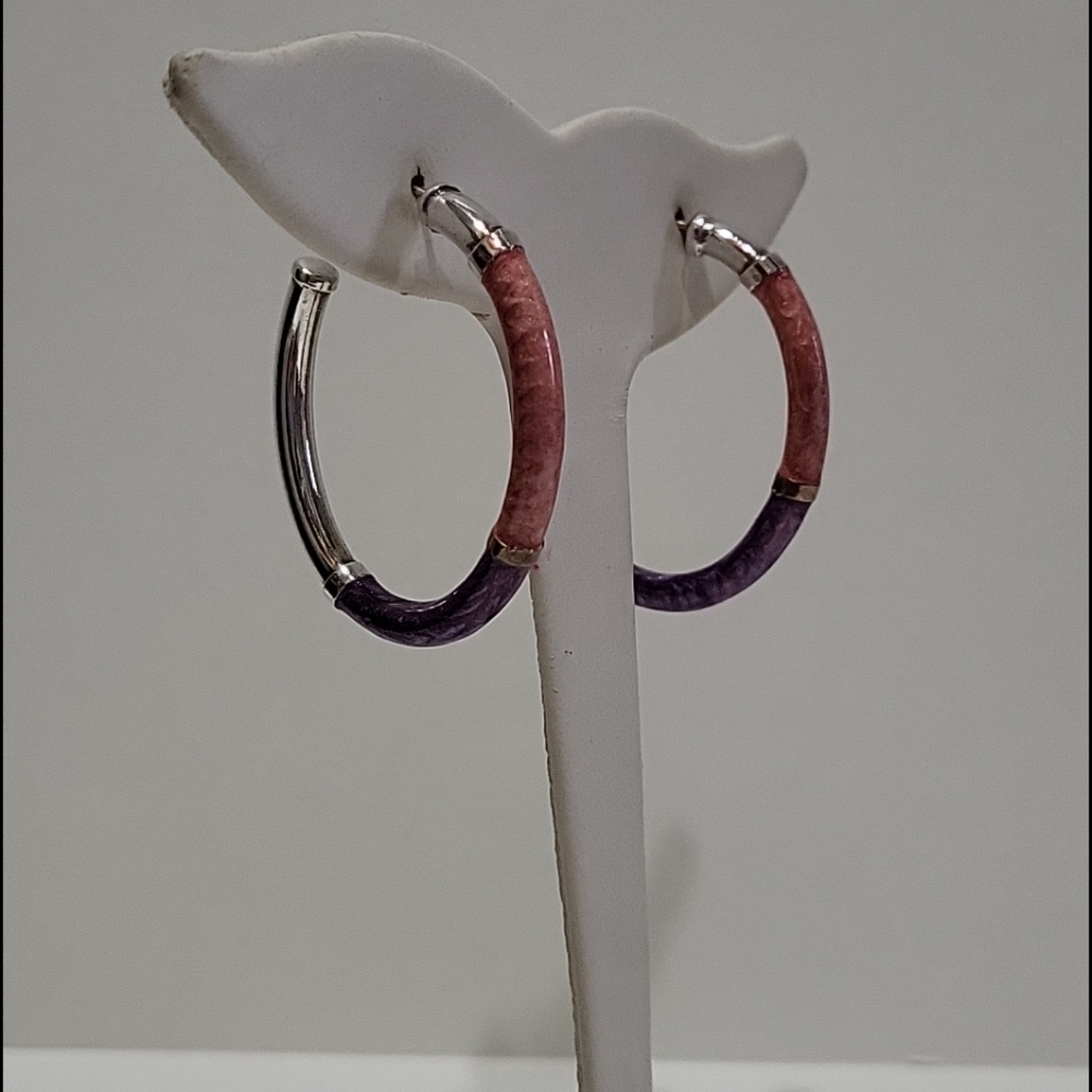 Vtg 80's Sterling Enamel Hoops